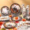 250 Pcs Pumpkin Thanksgiving Paper Plates and Napkins Party Supplies (Orange and Black)